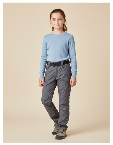 Pantalon Randonnée Gris Cargo Multipoches Enfant - Polyester
