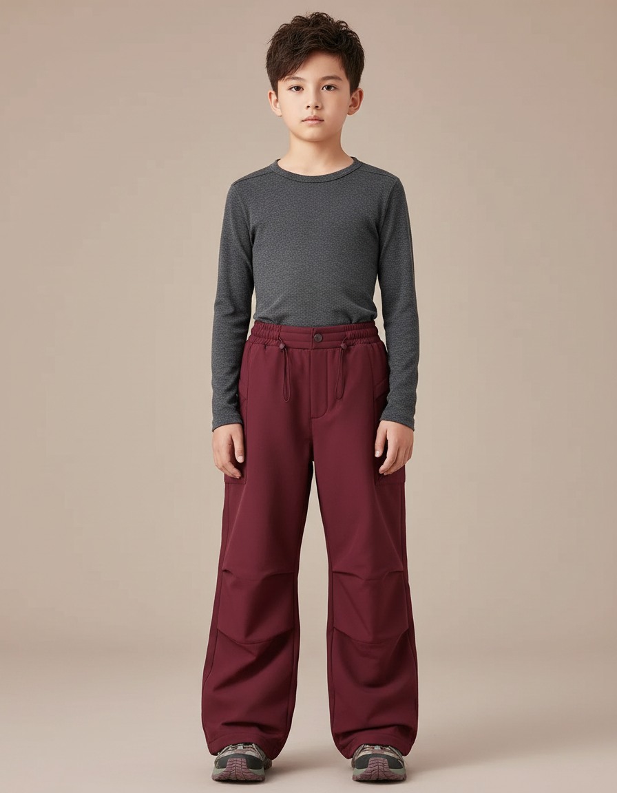 Pantalon Randonnée Bordeaux Ample Imperméable Enfant Hiver - Polyester