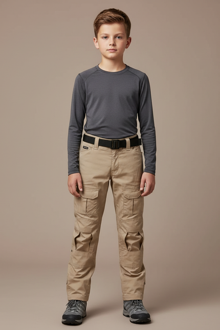 Pantalon Randonnée Beige Cargo Multipoches Renforcé Enfant - Toile