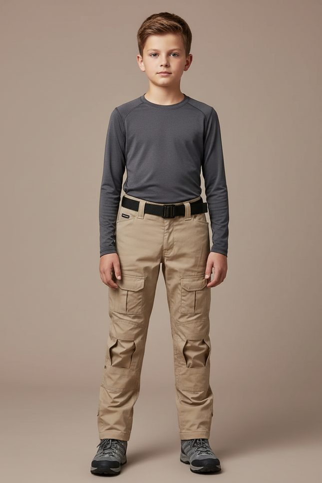 Pantalon Randonnée Beige Cargo Multipoches Renforcé Enfant - Toile