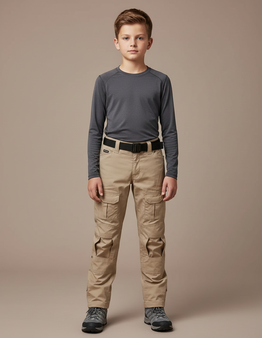 Pantalon Randonnée Beige Cargo Multipoches Renforcé Enfant - Toile