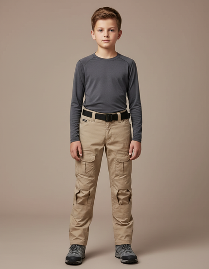 Pantalon Randonnée Beige Cargo Multipoches Renforcé Enfant - Toile