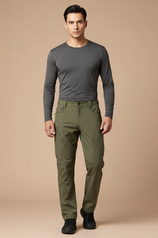 Pantalon Randonnée Kaki Multi-Poches Confortable Homme - Polyester