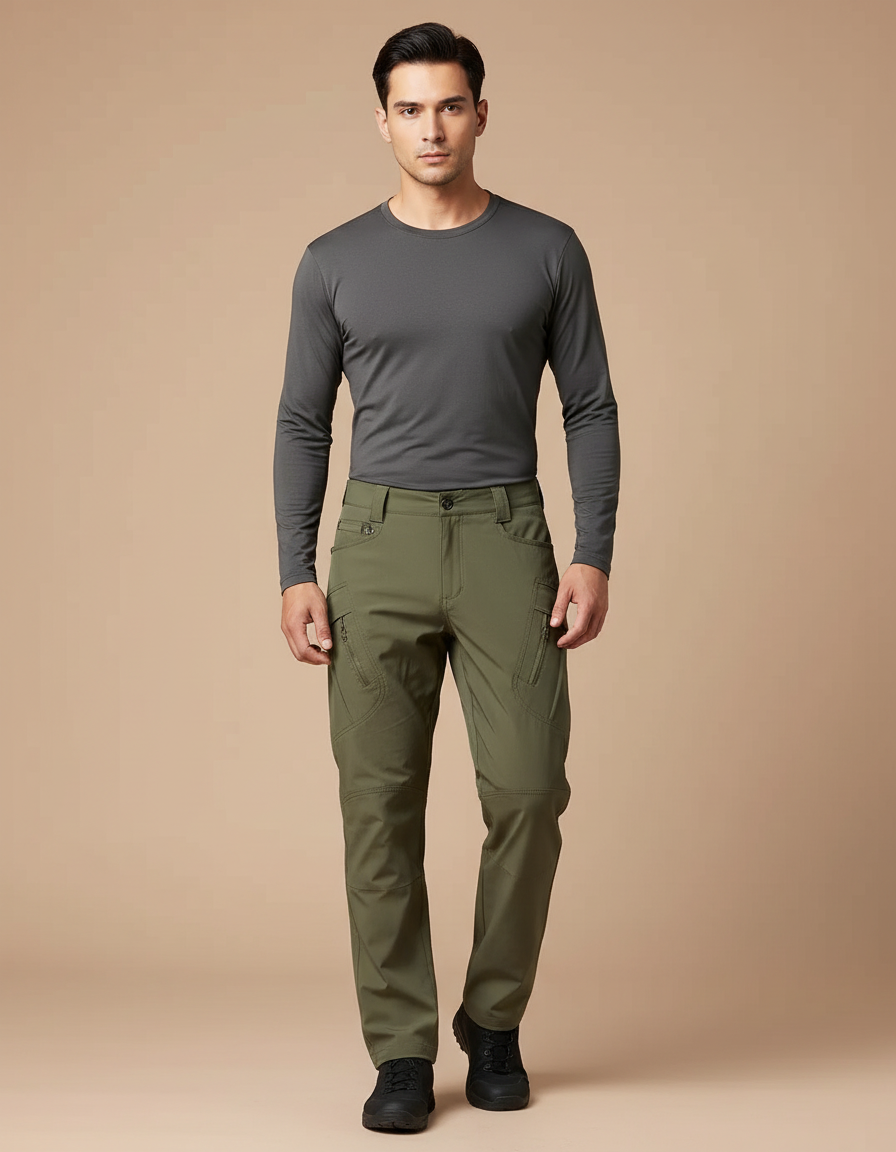 Pantalon Randonnée Kaki Multi-Poches Confortable Homme - Polyester
