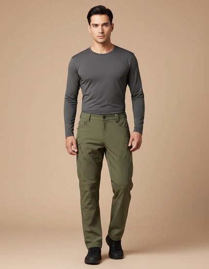 Pantalon Randonnée Kaki Multi-Poches Confortable Homme - Polyester