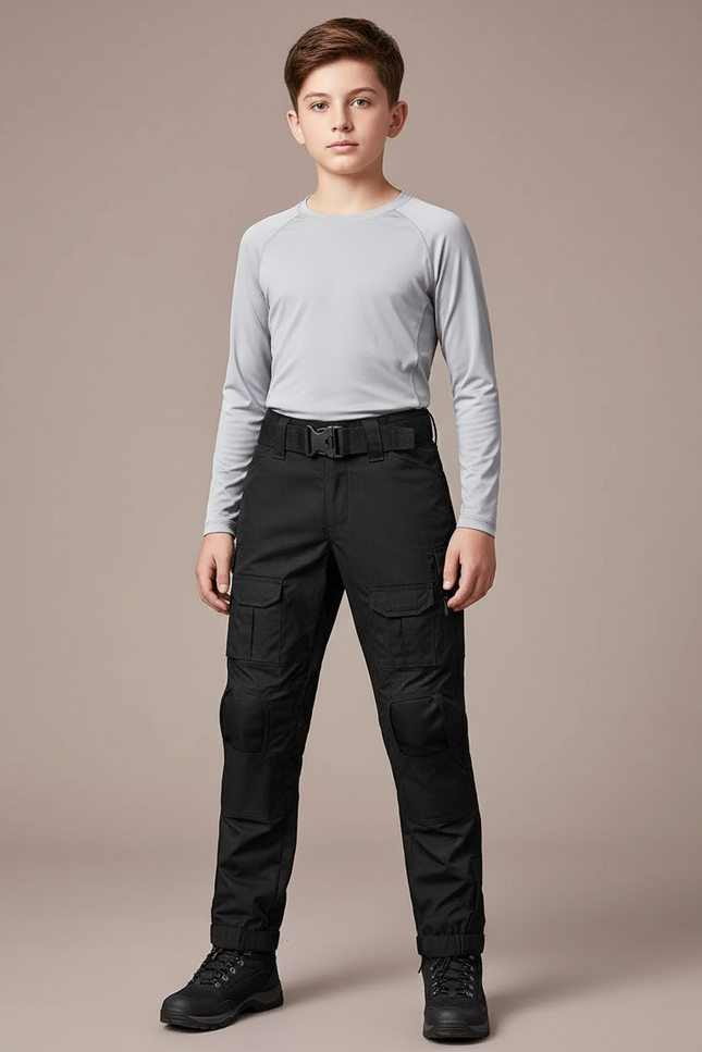 Pantalon Randonnée Noir Cargo Renforcé Enfant - Toile