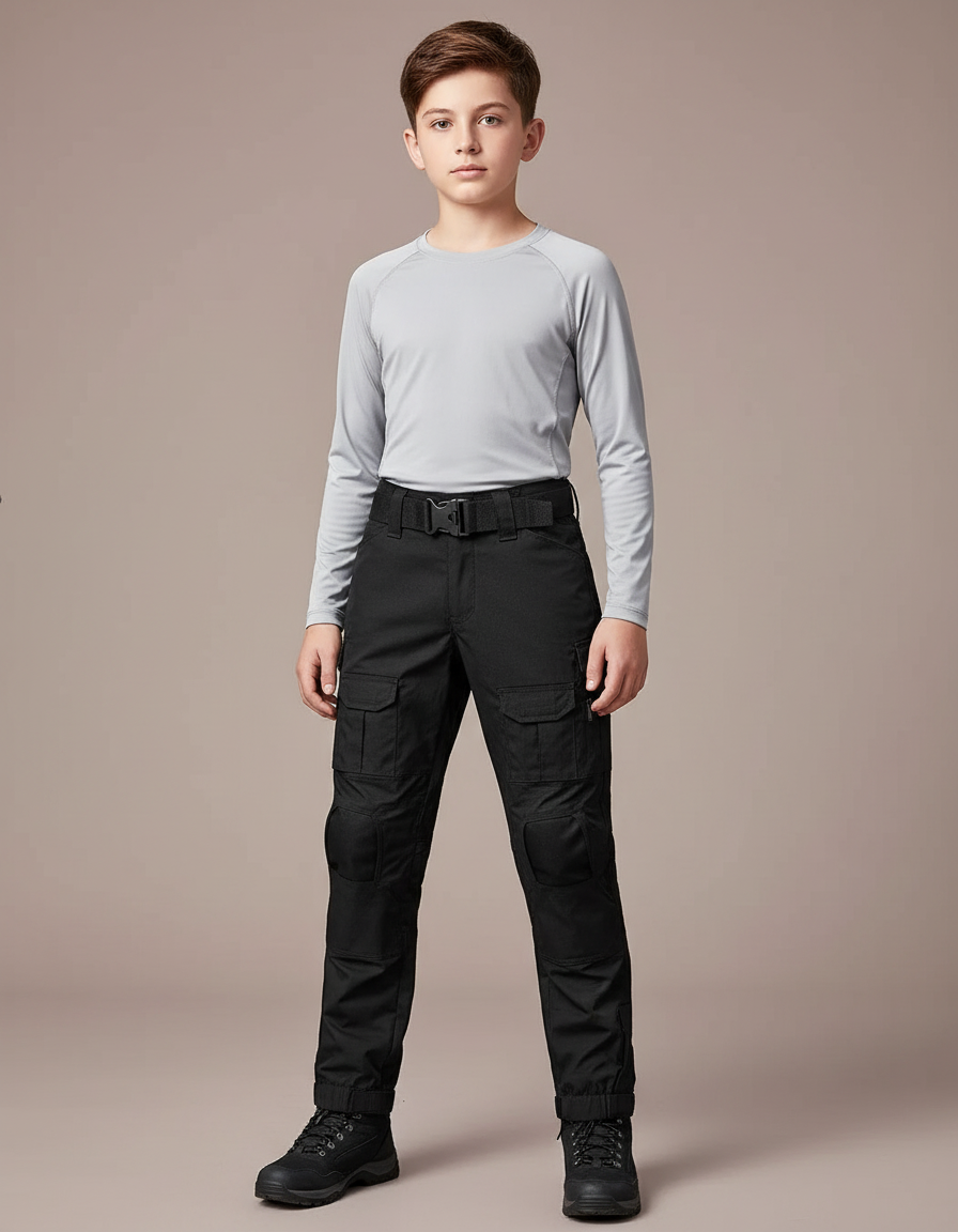 Pantalon Randonnée Noir Cargo Renforcé Enfant - Toile