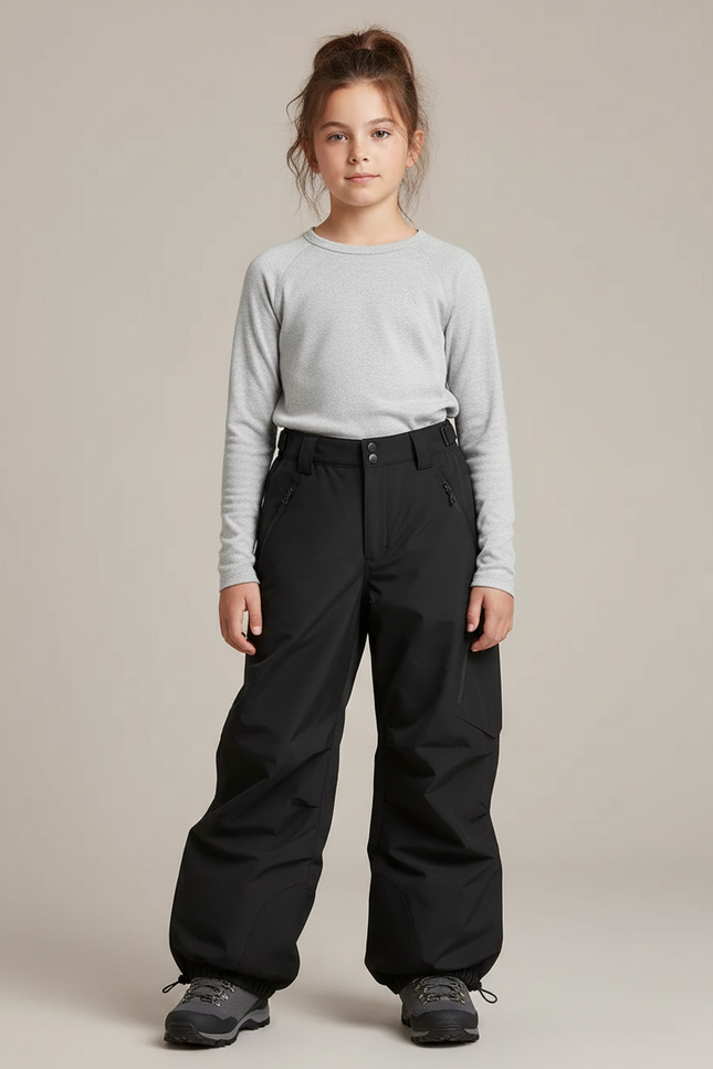 Pantalon Randonnée Noir Ample Imperméable Enfant - Polyester