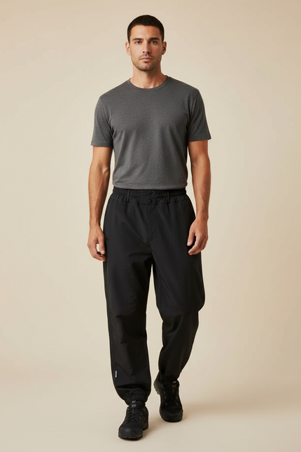 Pantalon Randonnée Noir Ample Imperméable Coupe-Vent Homme - Polyester
