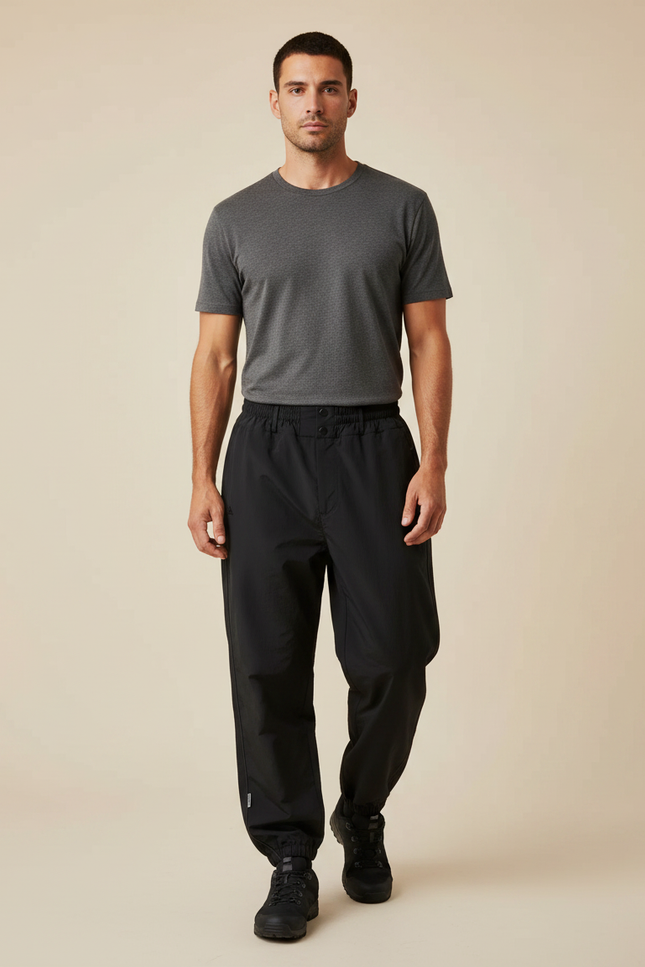 Pantalon Randonnée Noir Ample Imperméable Coupe-Vent Homme - Polyester