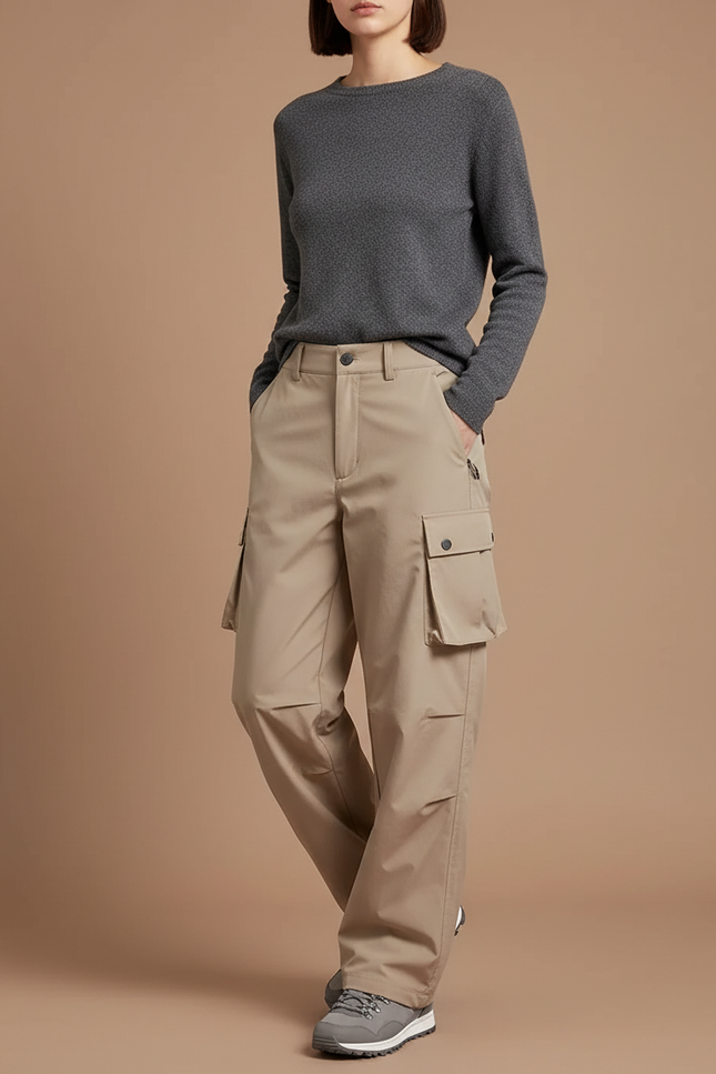 Pantalon Randonnée Beige Cargo Ample Décontracté Unisexe - Polyester