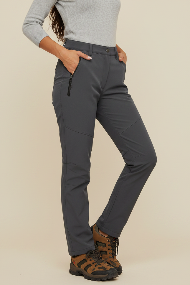 Pantalon Randonnée Gris Doublé Polaire Imperméable Femme - Polyester