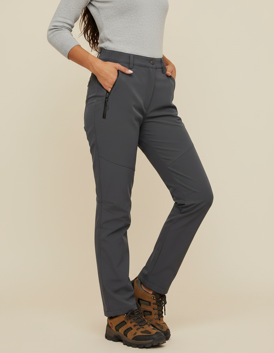Pantalon Randonnée Gris Doublé Polaire Imperméable Femme - Polyester