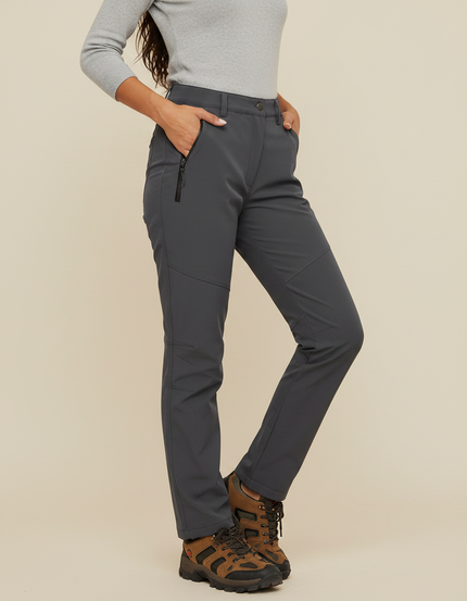Pantalon Randonnée Gris Doublé Polaire Imperméable Femme - Polyester