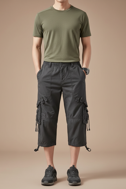 Pantalon Randonnée Cargo Court Gris Coton Homme - Toile