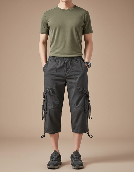 Pantalon Randonnée Cargo Court Gris Coton Homme - Toile
