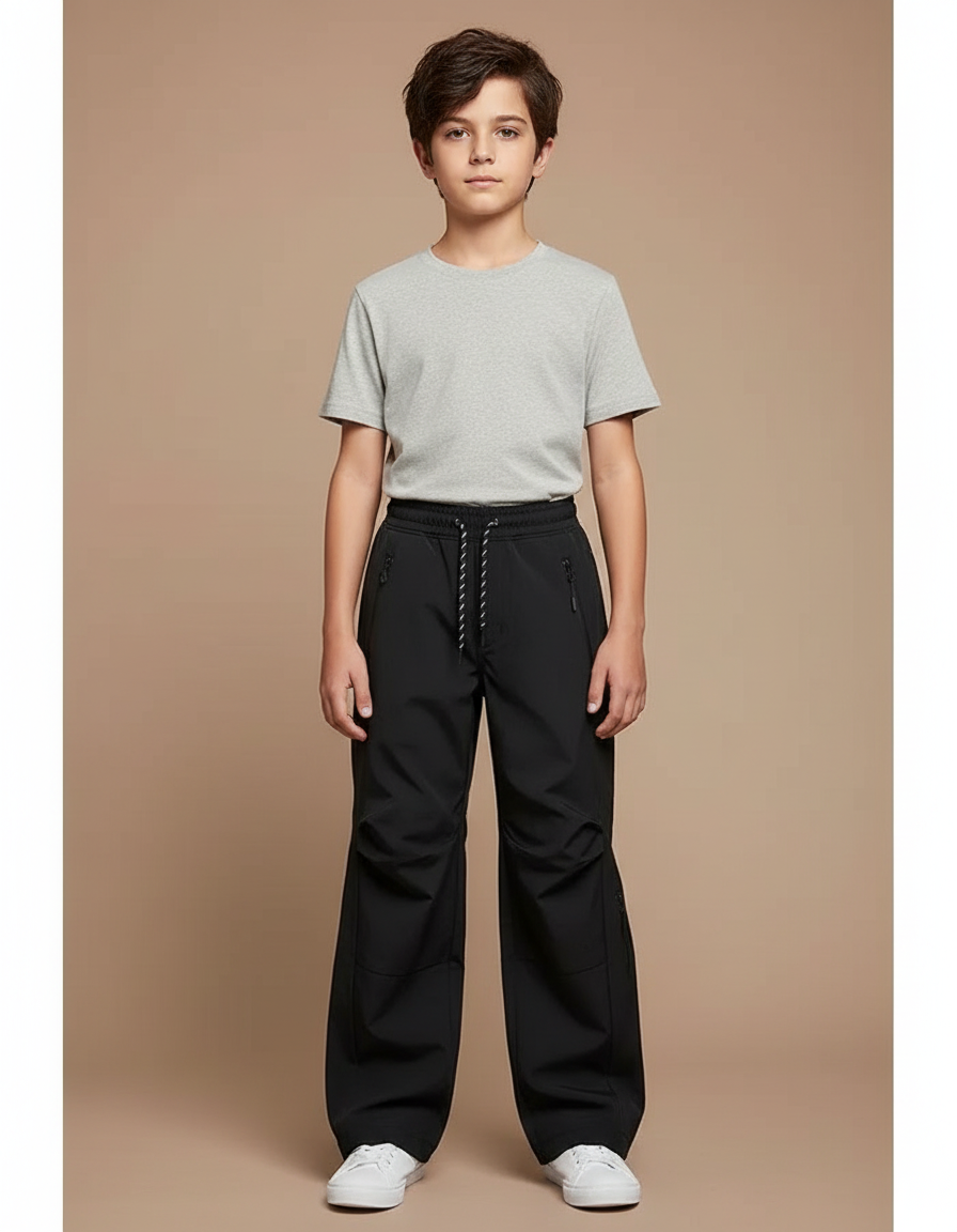 Pantalon Randonnée Noir Ample Imperméable Fonctionnel Enfant - Polyester