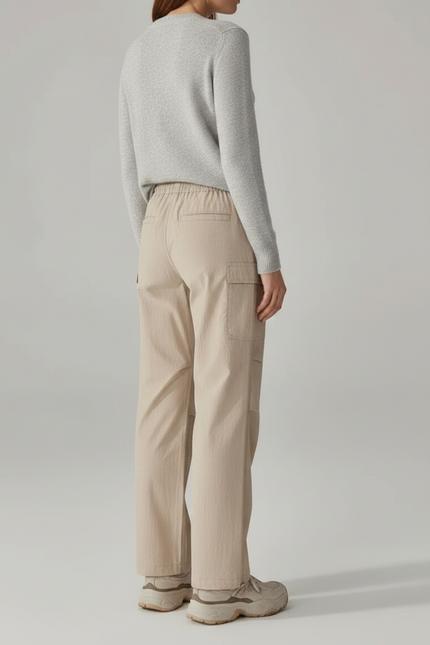 Pantalon Randonnée Beige Cargo Ample Cordon Fluide - Polyester - vue 2