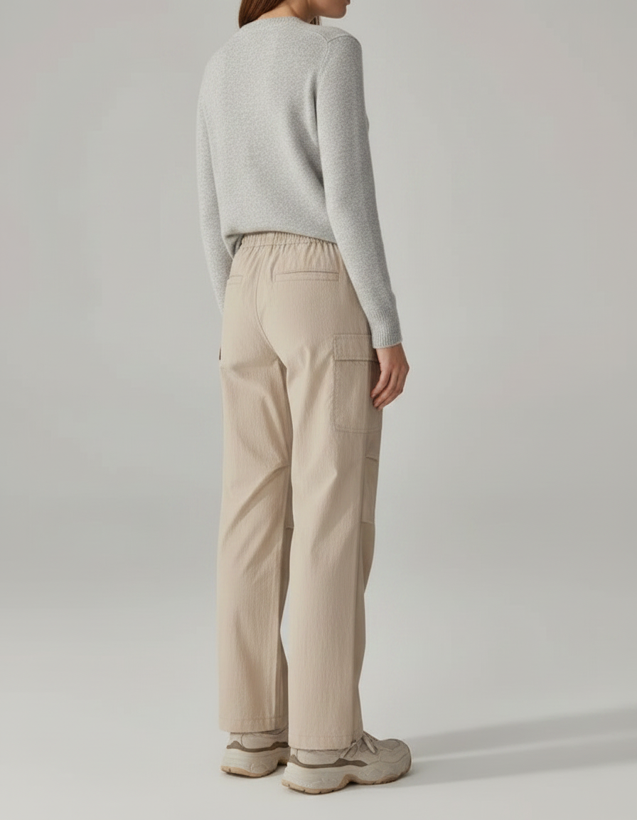 Pantalon Randonnée Beige Cargo Ample Cordon Fluide - Polyester - vue 2