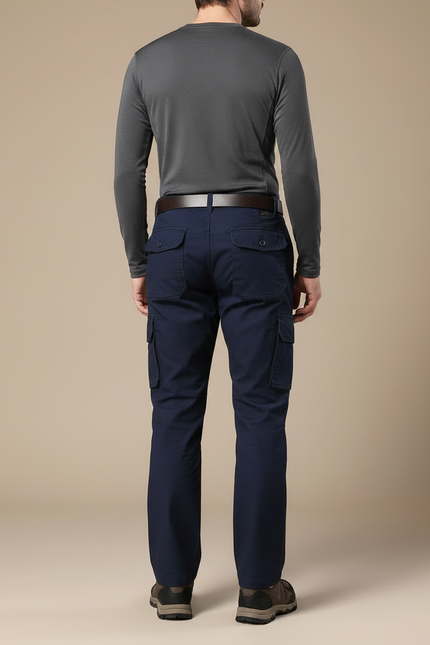 Pantalon Randonnée Bleu Marine Cargo Coton Homme Tactique Multi-Poches - vue 2