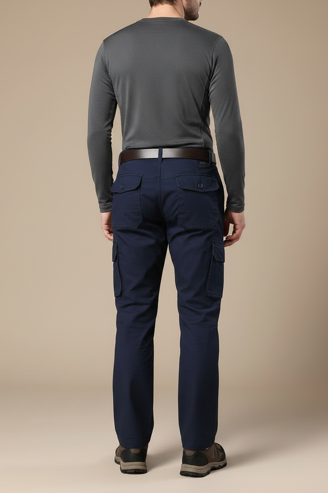 Pantalon Randonnée Bleu Marine Cargo Coton Homme Tactique Multi-Poches - vue 2