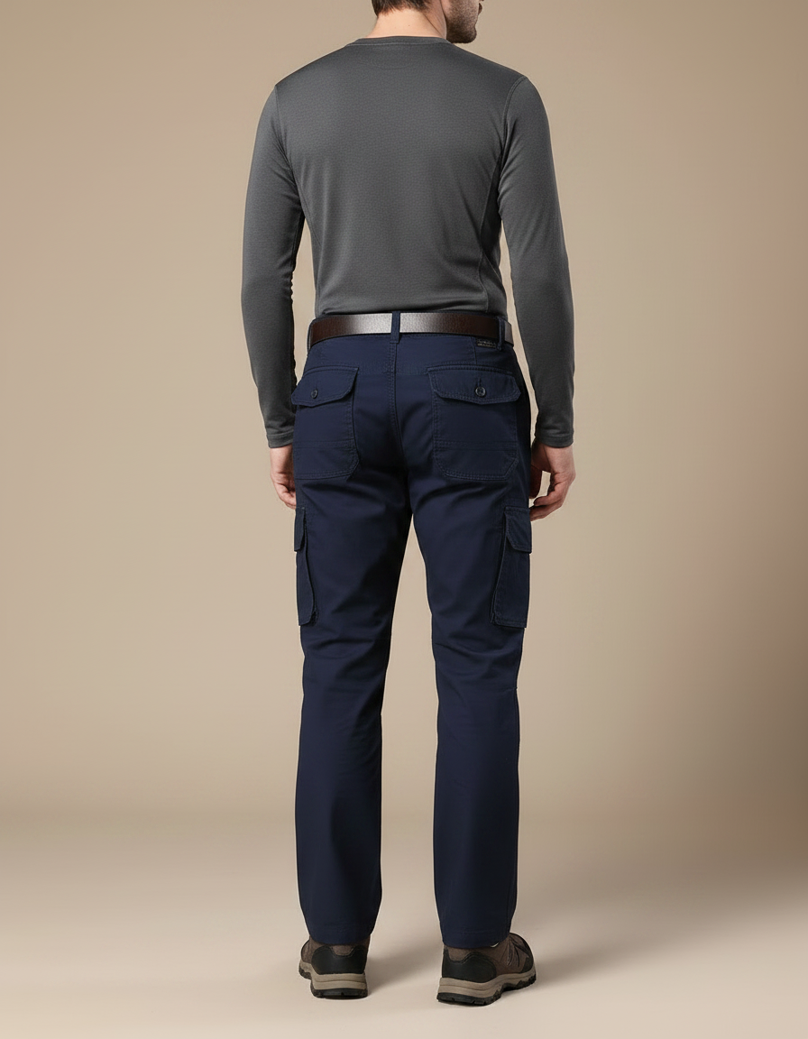 Pantalon Randonnée Bleu Marine Cargo Coton Homme Tactique Multi-Poches - vue 2