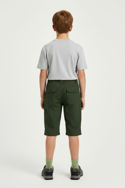 Pantalon Randonnée Vert Olive Cargo Léger Enfant - Kaki Polyester - vue 2