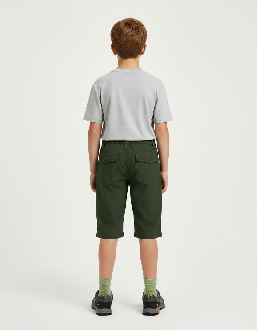 Pantalon Randonnée Vert Olive Cargo Léger Enfant - Kaki Polyester - vue 2