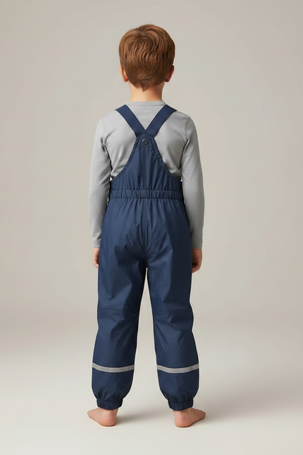 Pantalon Randonnée Imperméable Bleu Marine Bretelles Réfléchissant Enfant - Polyester - vue 2