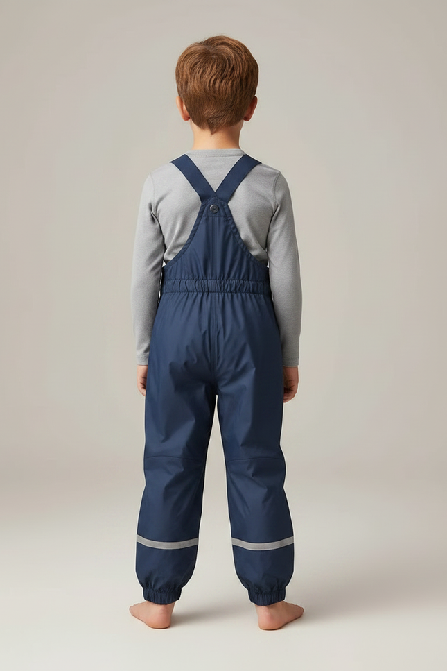 Pantalon Randonnée Imperméable Bleu Marine Bretelles Réfléchissant Enfant - Polyester - vue 2