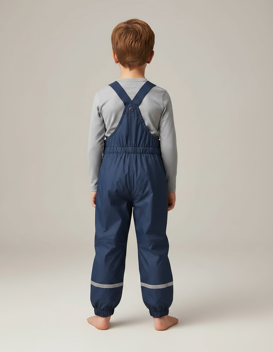 Pantalon Randonnée Imperméable Bleu Marine Bretelles Réfléchissant Enfant - Polyester - vue 2