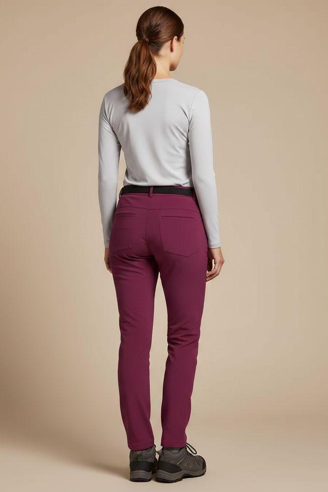 Pantalon Randonnée Femme Bordeaux Softshell Stretch Ceinturé - Polyester - vue 2