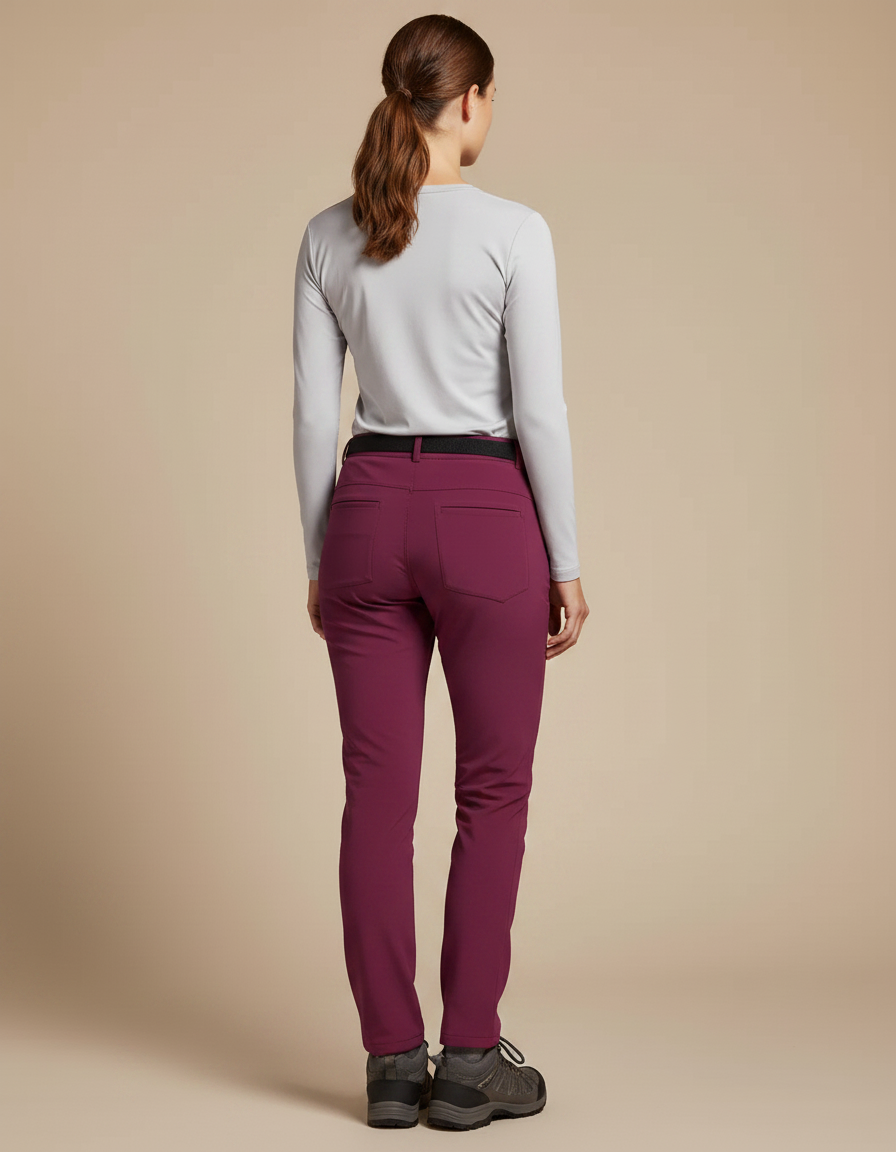 Pantalon Randonnée Femme Bordeaux Softshell Stretch Ceinturé - Polyester - vue 2