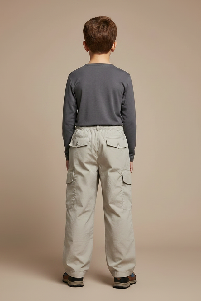 Pantalon Randonnée Beige Cargo Ample Enfant Coton - vue 2