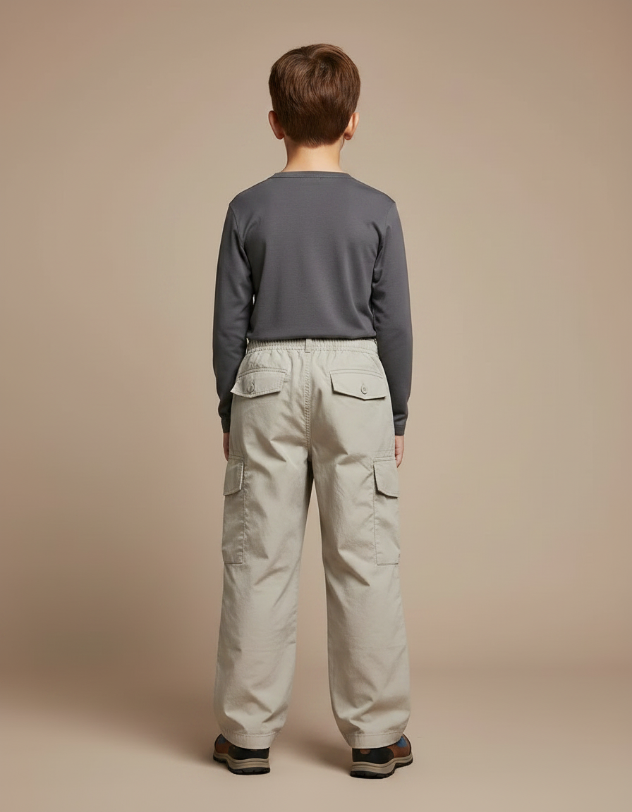 Pantalon Randonnée Beige Cargo Ample Enfant Coton - vue 2