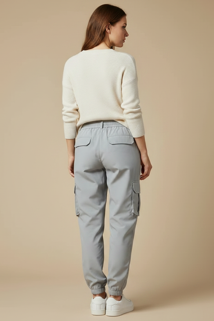 Pantalon Randonnée Gris Cargo Zippé Cordon Ample Femme - Polyester - vue 2