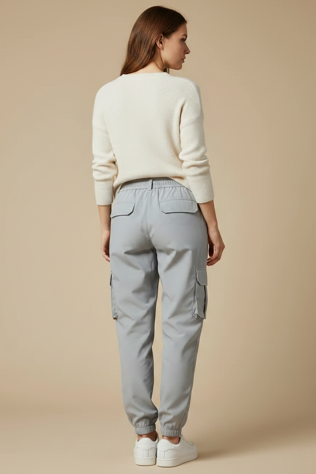 Pantalon Randonnée Gris Cargo Zippé Cordon Ample Femme - Polyester - vue 2