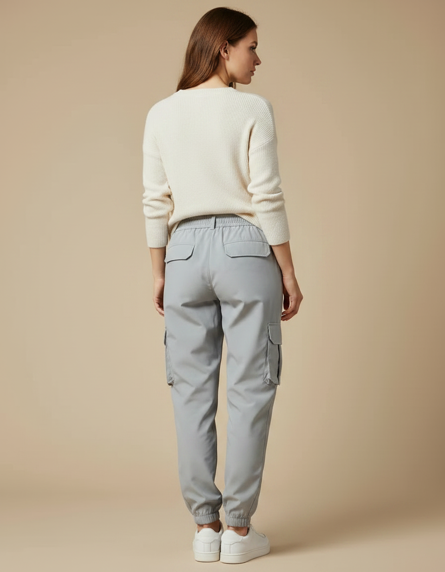 Pantalon Randonnée Gris Cargo Zippé Cordon Ample Femme - Polyester - vue 2