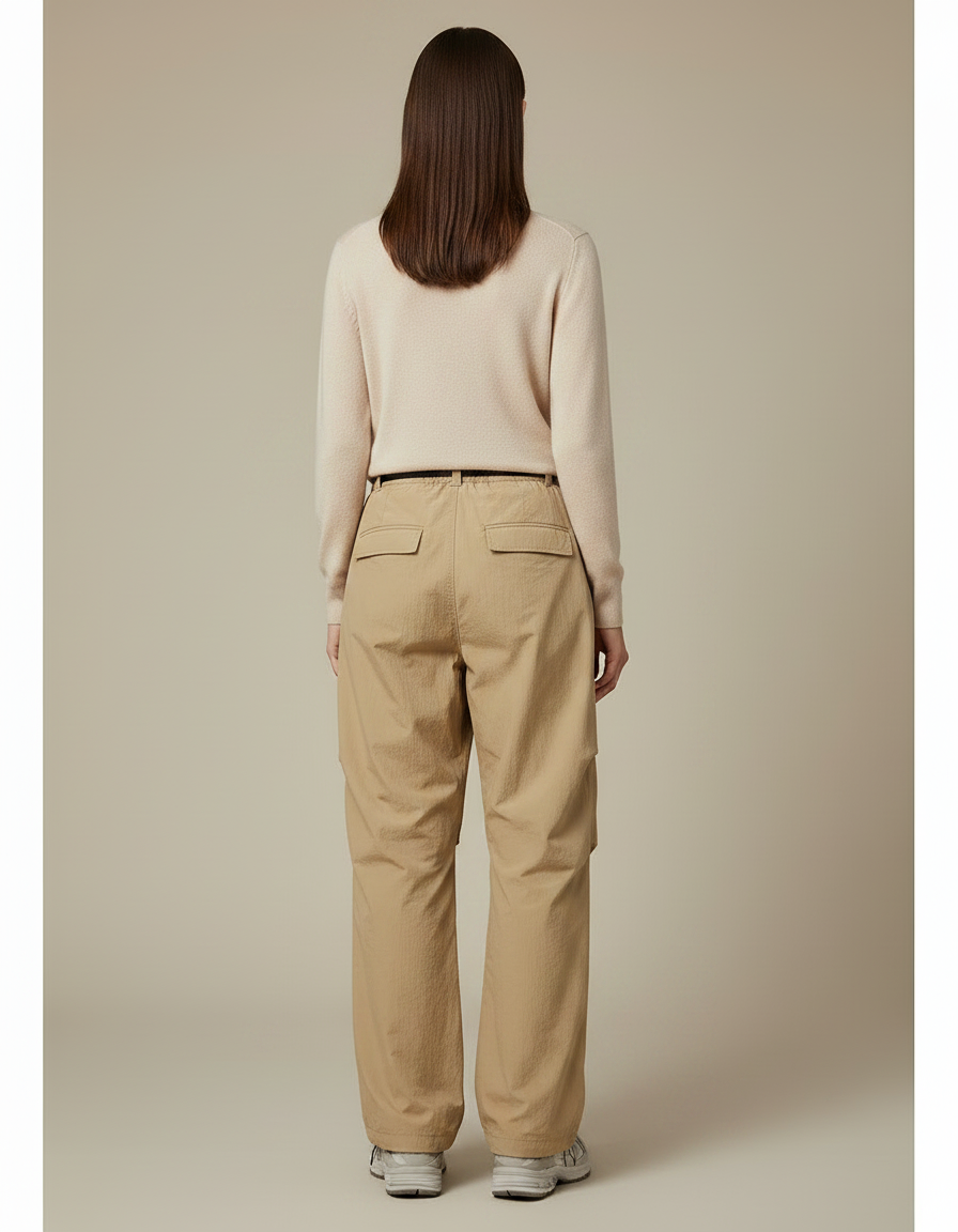 Pantalon Randonnée Beige Nylon Ample Ceinturé Femme - Polyester - vue 2