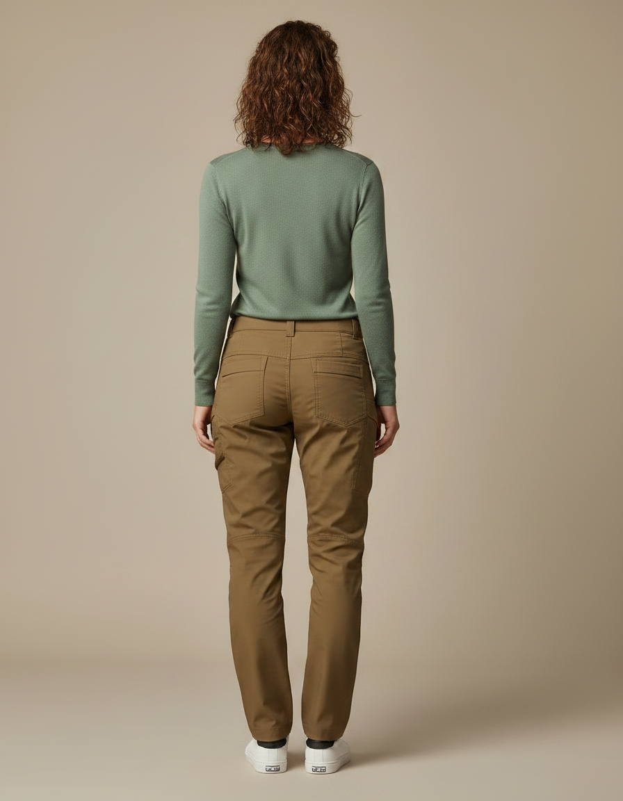 Pantalon Randonnée Femme Marron Cargo Slim Confortable - Gabardine - vue 2