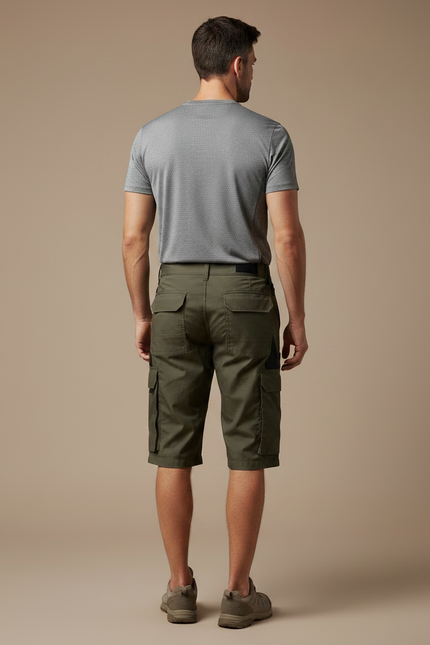 Pantalon Randonnée Kaki Homme Cargo Multipoches Court - Polyester - vue 2