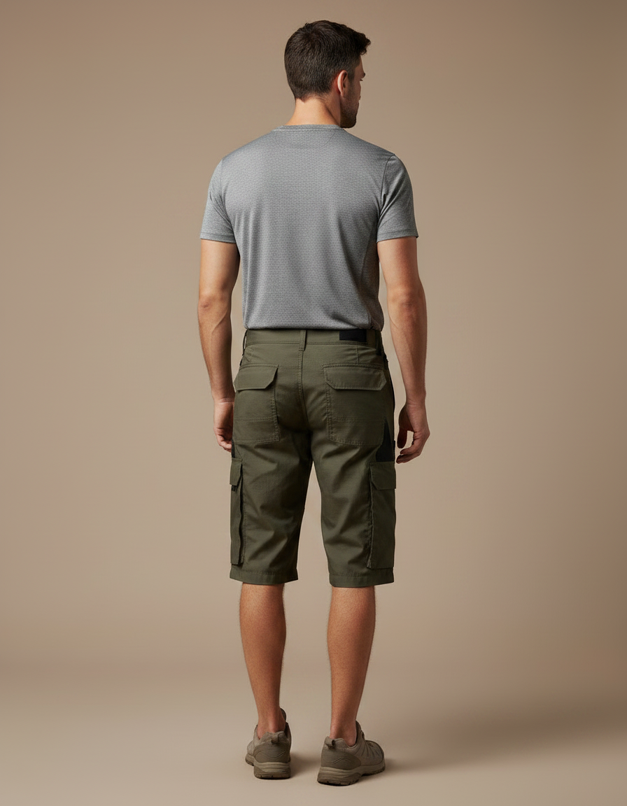 Pantalon Randonnée Kaki Homme Cargo Multipoches Court - Polyester - vue 2
