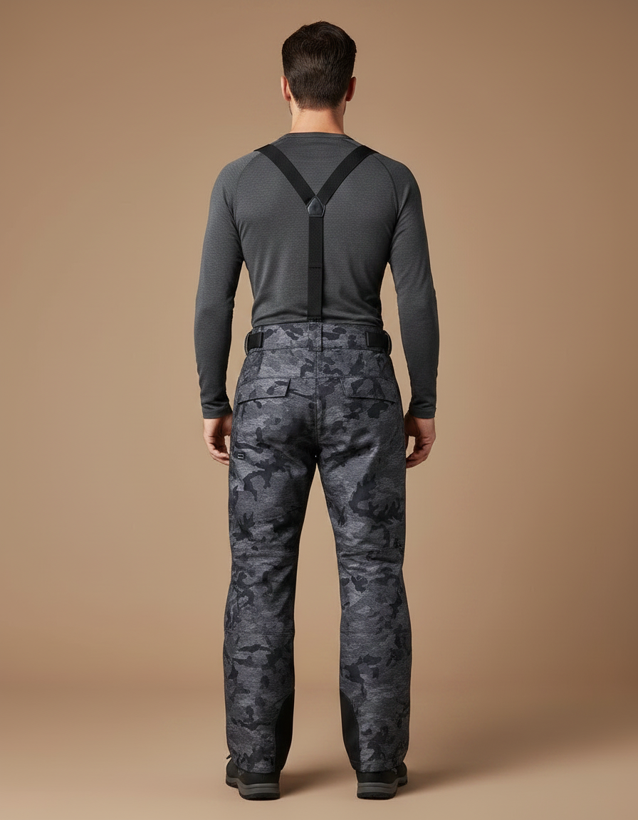 Pantalon Randonnée Camouflage Gris Imperméable Bretelles Homme - Polyester - vue 2