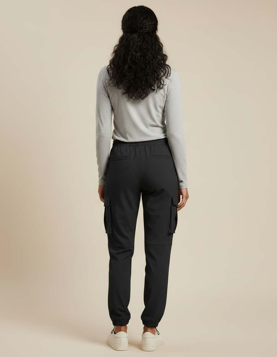 Pantalon Randonnée Noir Cargo Léger Femme Cordon - Polyester - vue 2