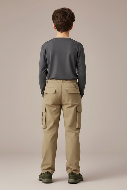 Pantalon Randonnée Beige Cargo Enfant Ample - Polyester - vue 2