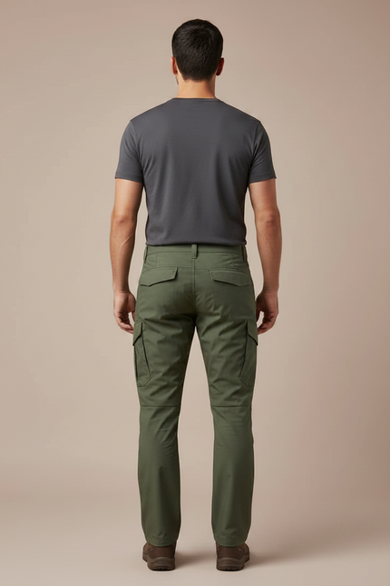 Pantalon Randonnée Vert Cargo Homme Multipoches Tactique - Polyester - vue 2