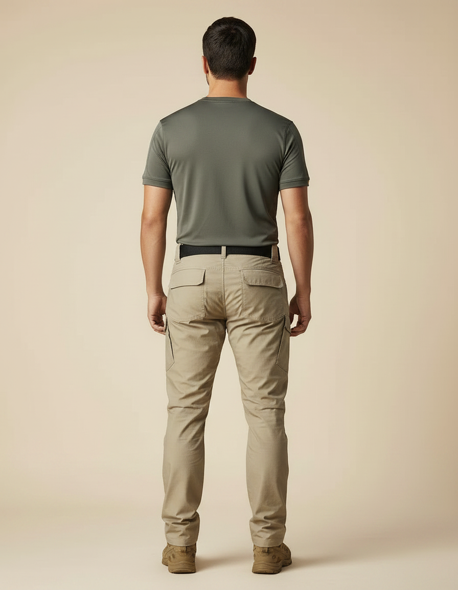 Pantalon Randonnée Beige Cargo Homme Tactique Multi-poches - Polyester - vue 2