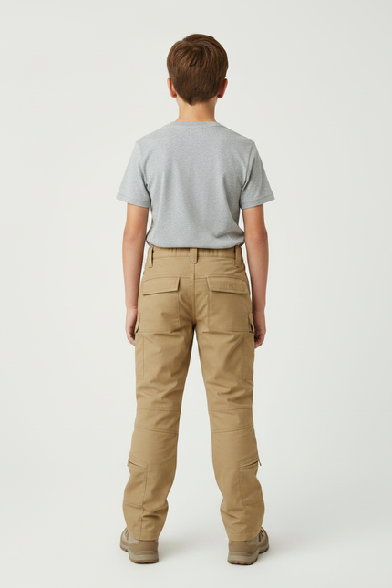 Pantalon Randonnée Beige Cargo Enfant Robuste Tactique - Toile - vue 2