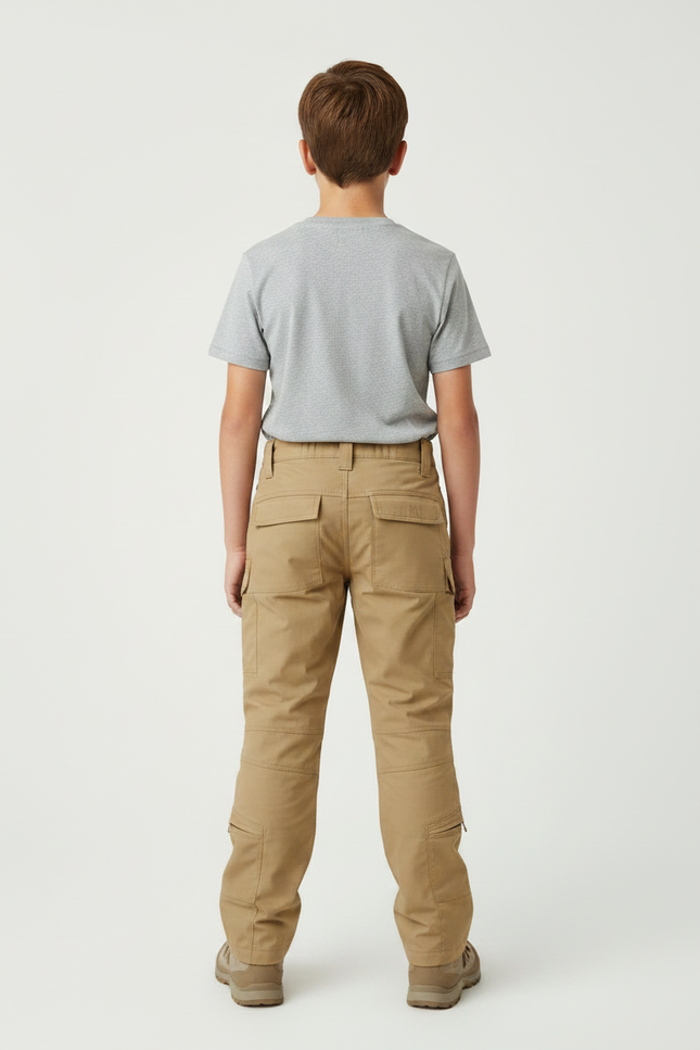 Pantalon Randonnée Beige Cargo Enfant Robuste Tactique - Toile - vue 2