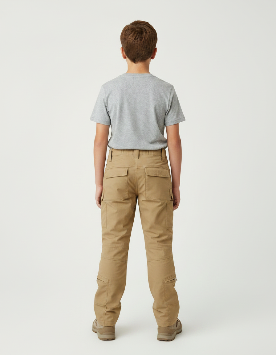 Pantalon Randonnée Beige Cargo Enfant Robuste Tactique - Toile - vue 2